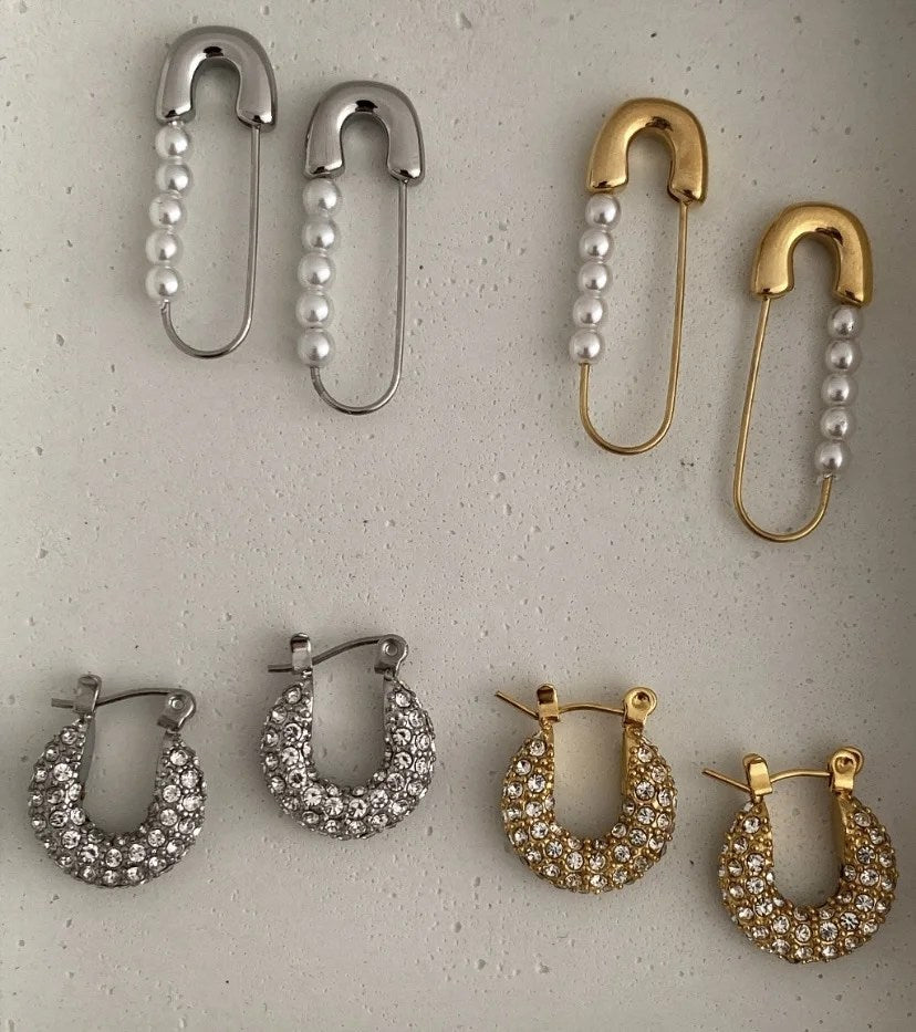 Pearl safety pin earrings