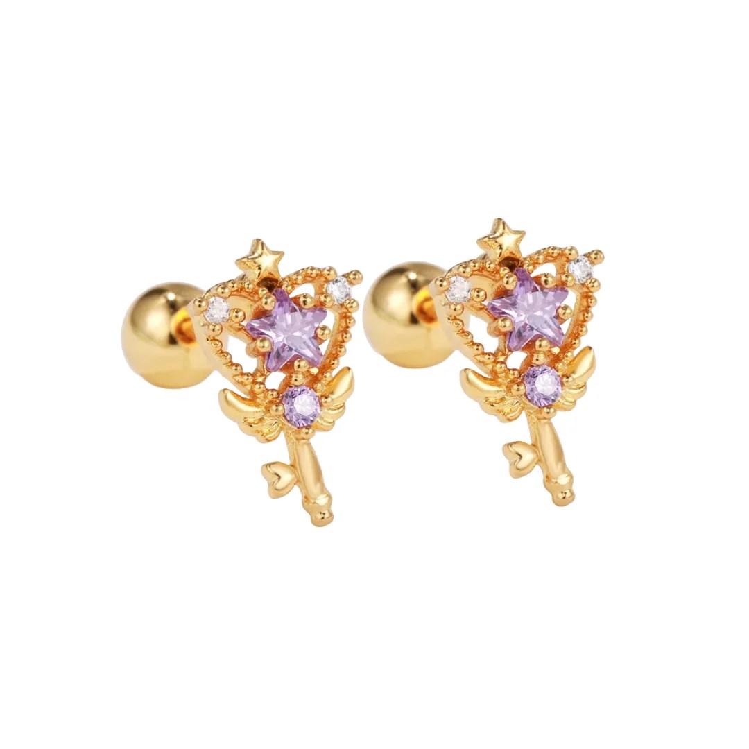 Lilac magic wand studs