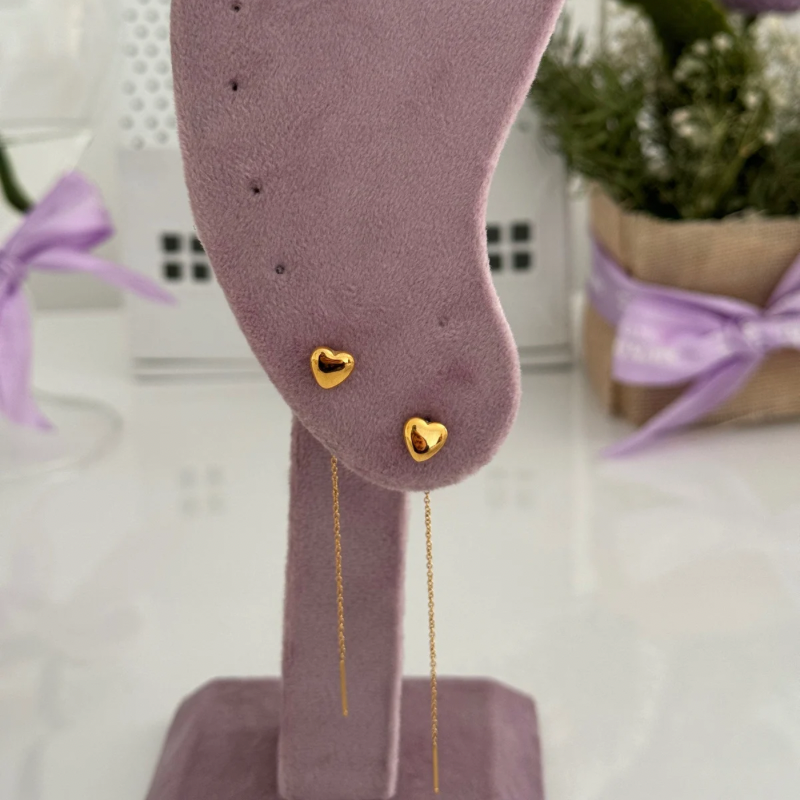 Puffed Heart Threader earrings