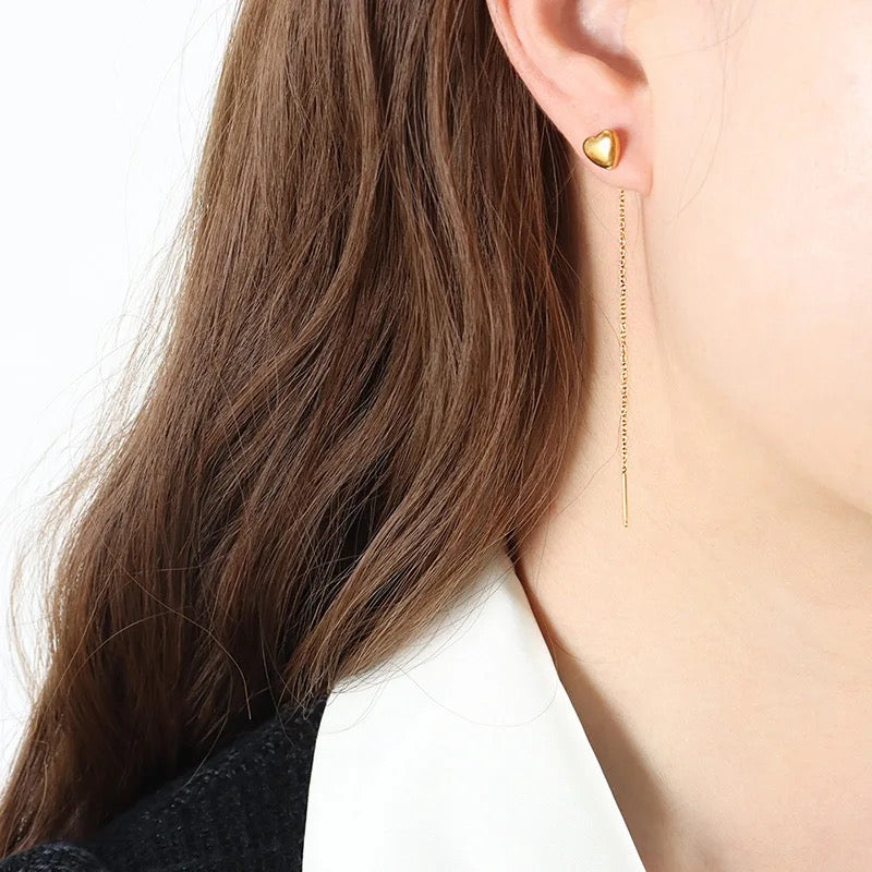 Puffed Heart Threader earrings