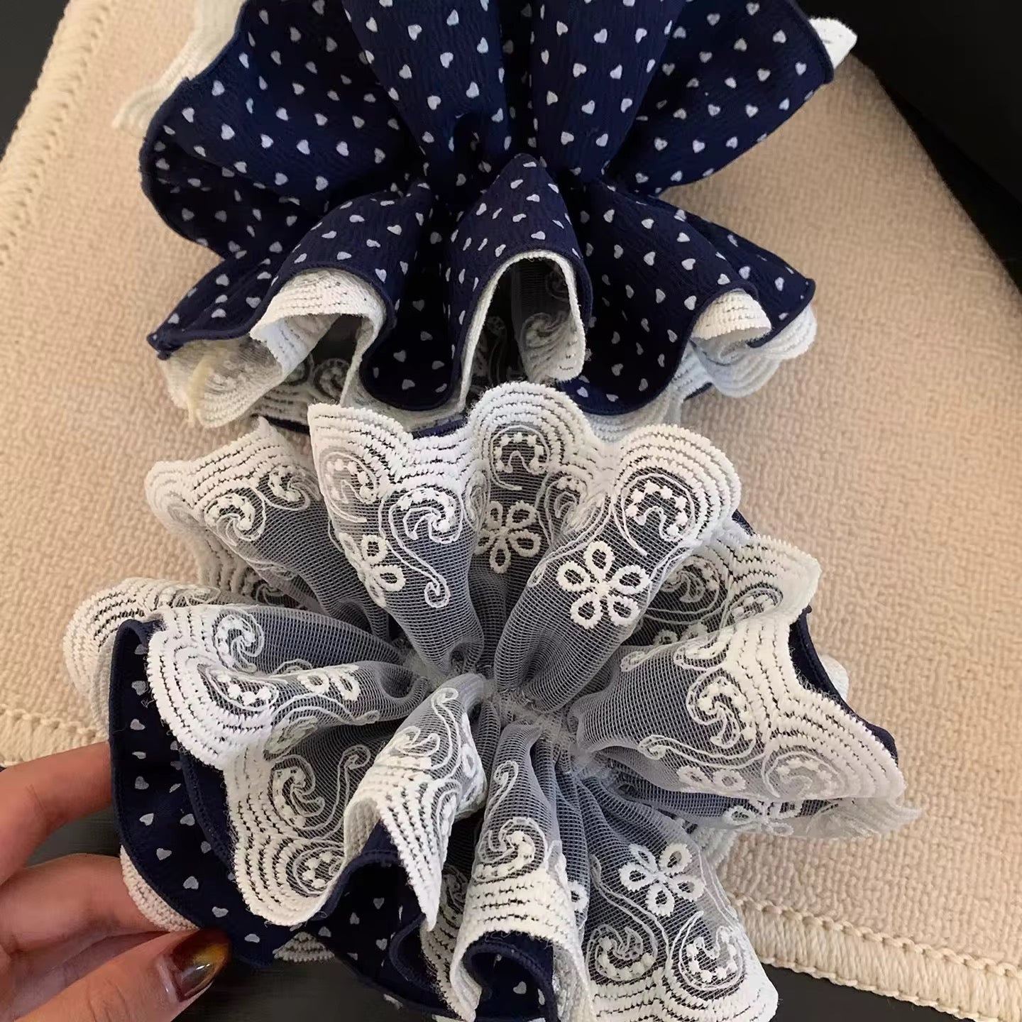 Navy blue frill scrunchie