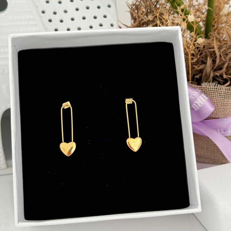 Heart safety pin earrings