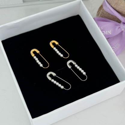 Pearl safety pin earrings