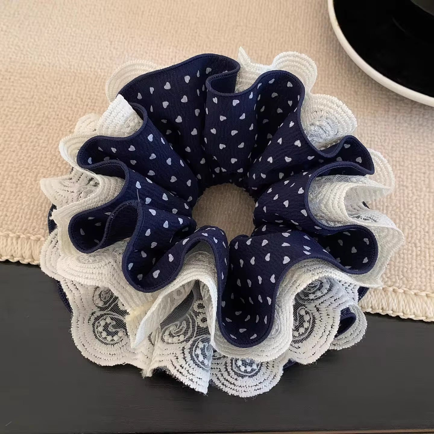 Navy blue frill scrunchie