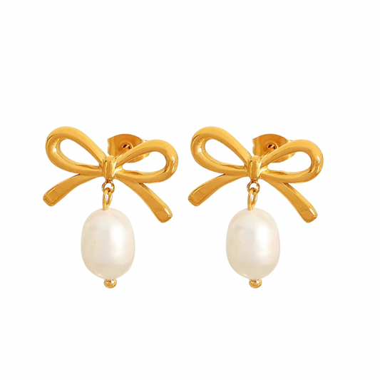 Bow pearl earrings