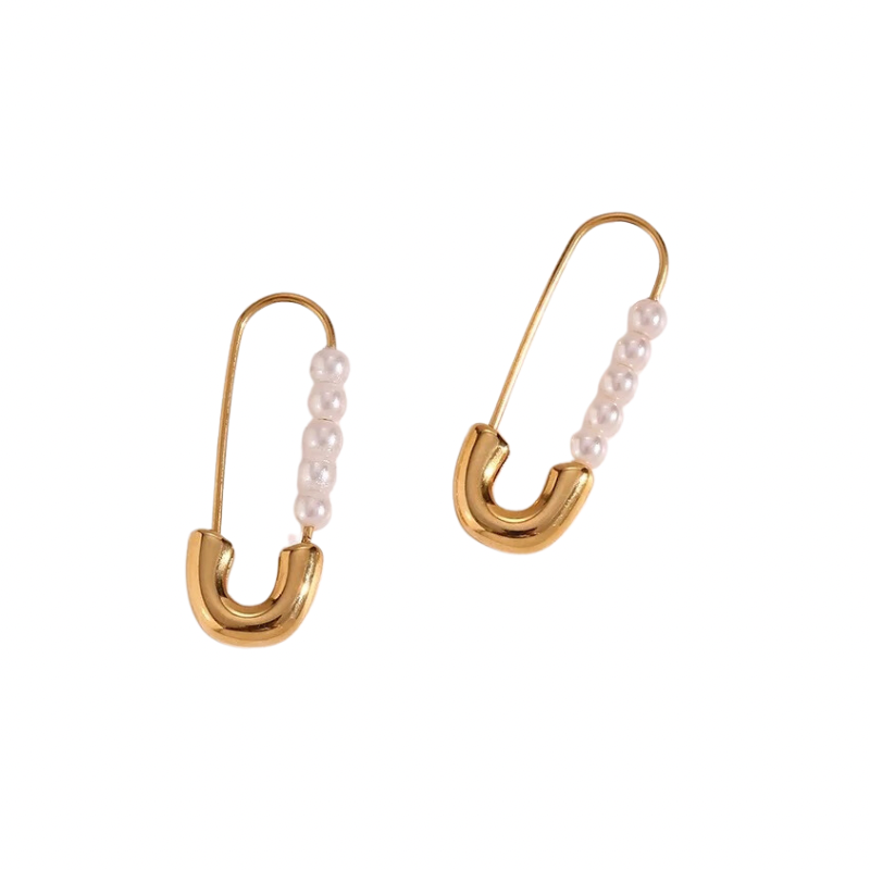 Pearl safety pin earrings